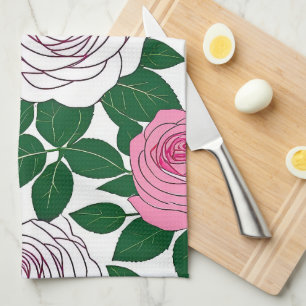 Rose Garden Bold Line Art Tea Towel