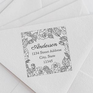 Rose Garden Botanical Family Name Return Address Self-inking Stamp