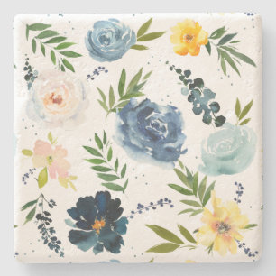 Rose Garden Botanical Wildflowers Watercolor Stone Coaster