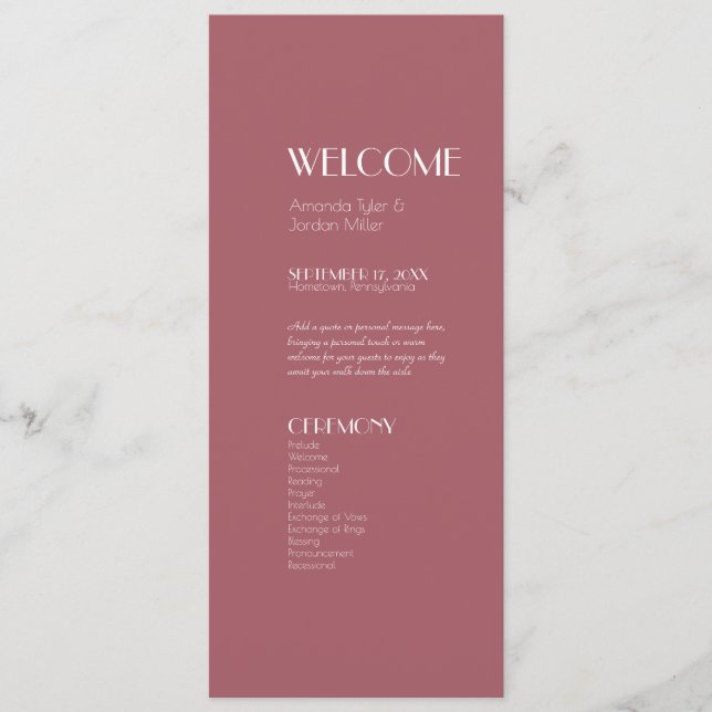 Rose Garden | Dark Rose Wedding Program (Front)