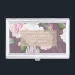 rose garden elegant floral business card case<br><div class="desc">Our rose garden collection features gentle blush roses with gold stencil leaves on mauve,  blush and dusty blue backgrounds. Items from this collection are for office,  personal use and accessories</div>