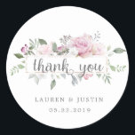 Rose Garden elegant floral Thank You Sticker<br><div class="desc">Our rose garden collection features gentle blush roses with gold stencil leaves on mauve and blush backgrounds. Beautiful gentle foliage and florals make this collection ideal for spring or summer weddings. Combined with kraft and romantic layout you are going to find plenty combinations to choose from. From wedding, to gifts,...</div>