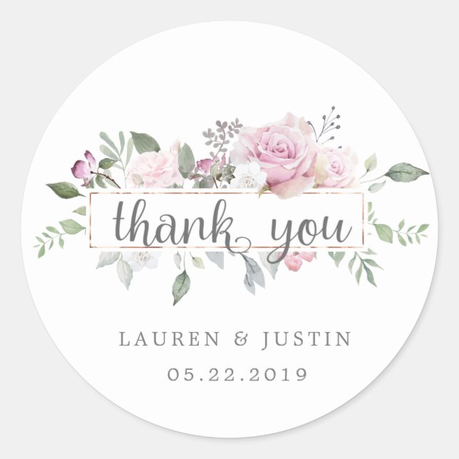 Rose Garden elegant floral Thank You Sticker (Front)