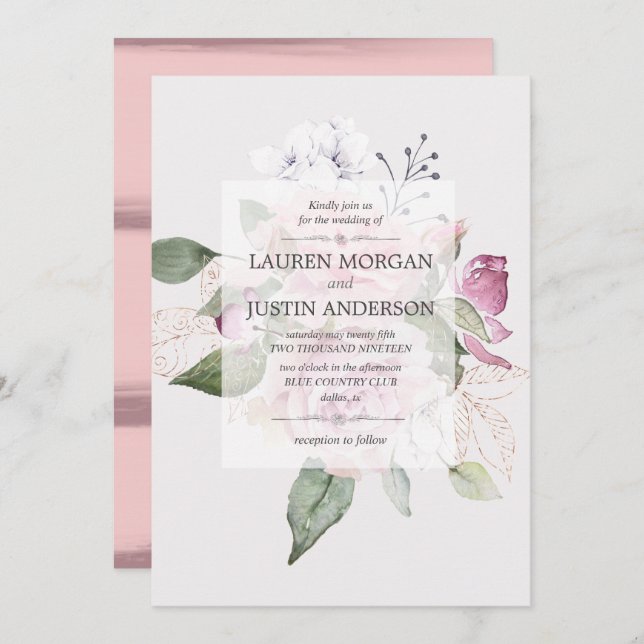 Rose Garden Elegant Floral Wedding Invitation (Front/Back)