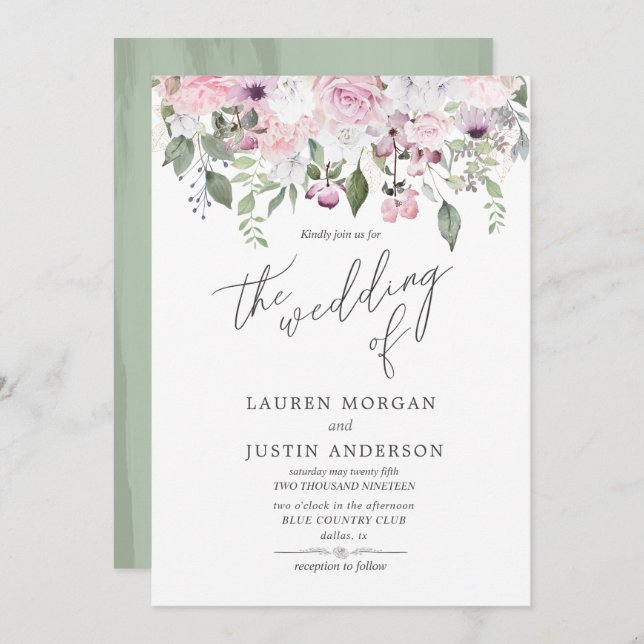 Rose Garden elegant floral Wedding Invitation (Front/Back)