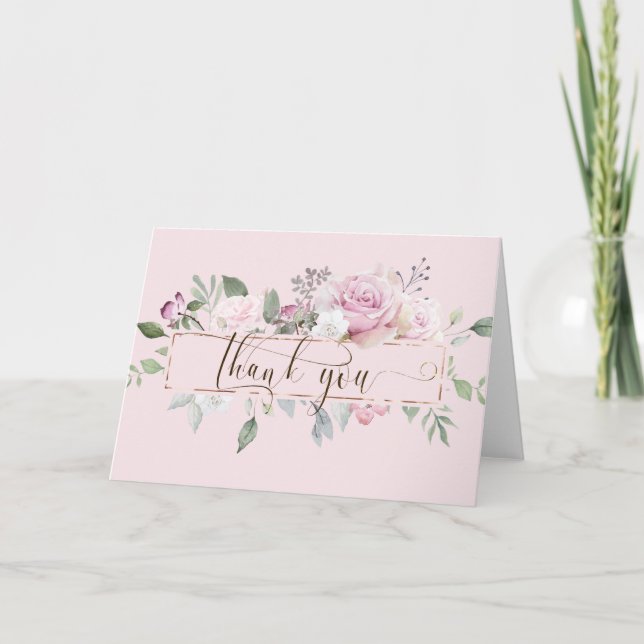Rose garden elegant script thank you card (Front)