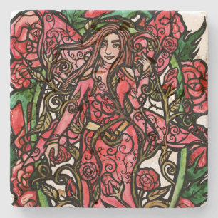 Rose Garden Fairy Goddess Stone Coaster