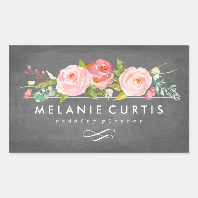 Rose Garden Floral Chalkboard Business Rectangular Sticker (Front)