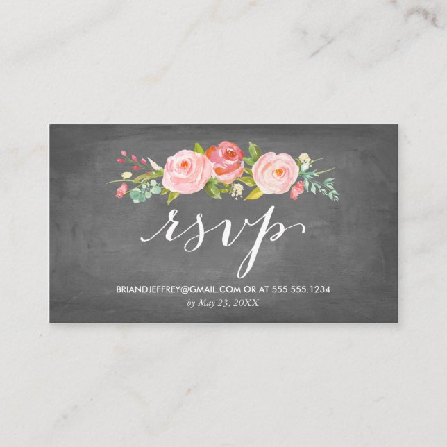 Rose Garden Floral Chalkboard Wedding Email RSVP Enclosure Card (Front)