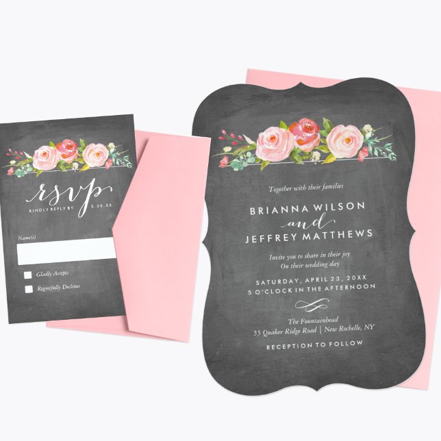 Rose Garden Floral Chalkboard Wedding Invitation (Creator Uploaded)