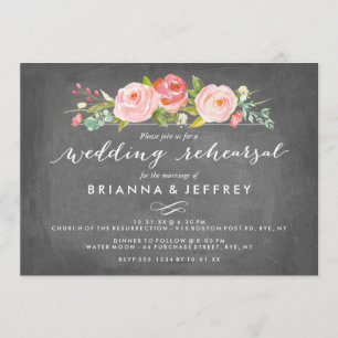 Rose Garden Floral Chalkboard Wedding Rehearsal Invitation