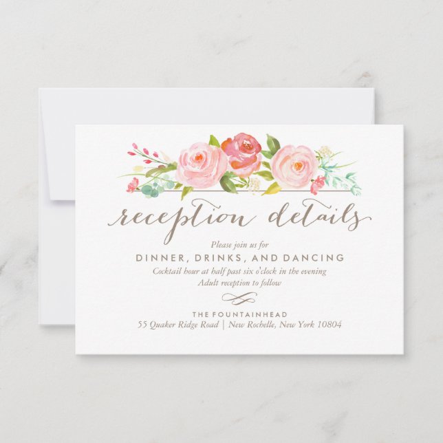 Rose Garden Floral Reception Wedding Card (Front)
