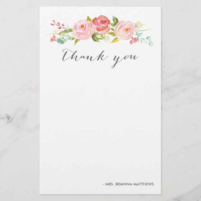 Rose Garden Floral Thank You Personalised Stationery (Front)