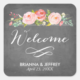 Rose Garden Floral Wedding Favour Labels Square