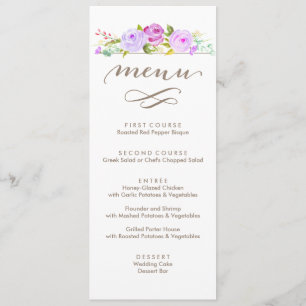 Rose Garden Floral Wedding Menu Purple