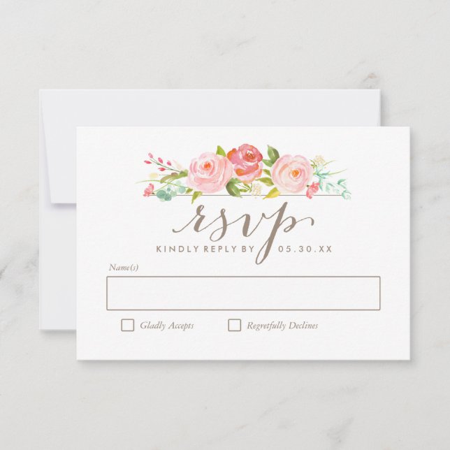 Rose Garden Floral Wedding RSVP Card (Front)