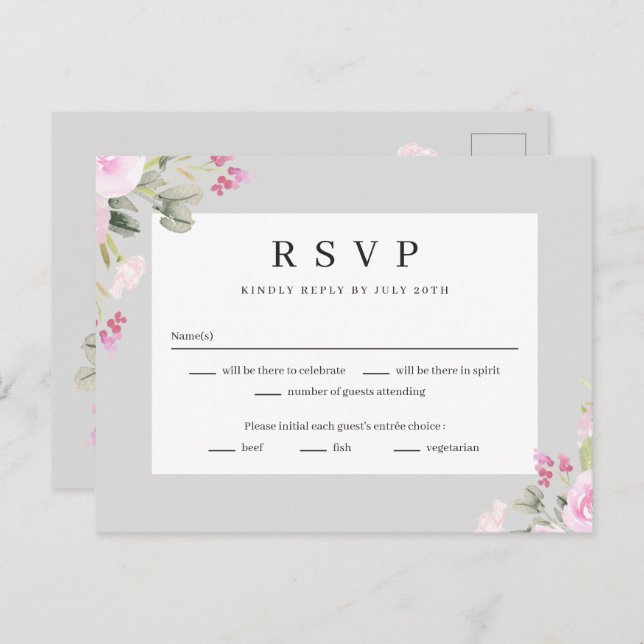 Rose Garden Floral Wedding RSVP Reply Card (Front/Back)