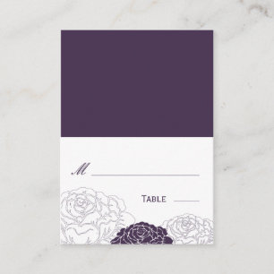Rose Garden Folded Wedding Place Card - Purple