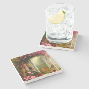 Rose garden gate stone coaster