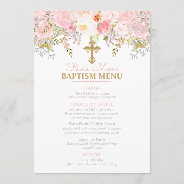 Rose Garden Girl Baptism Custom 5x7 Event Menu (Front)