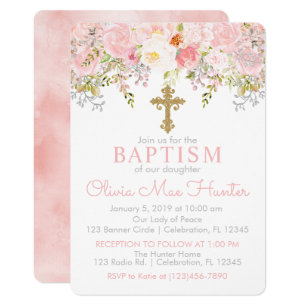 Rose Garden Girl Baptism Invitation
