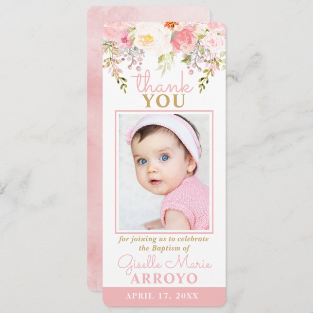Rose Garden Girl Baptism Photo Bookmark Thank You  Invitation (Front/Back)