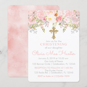 Rose Garden Girl Christening Invitation