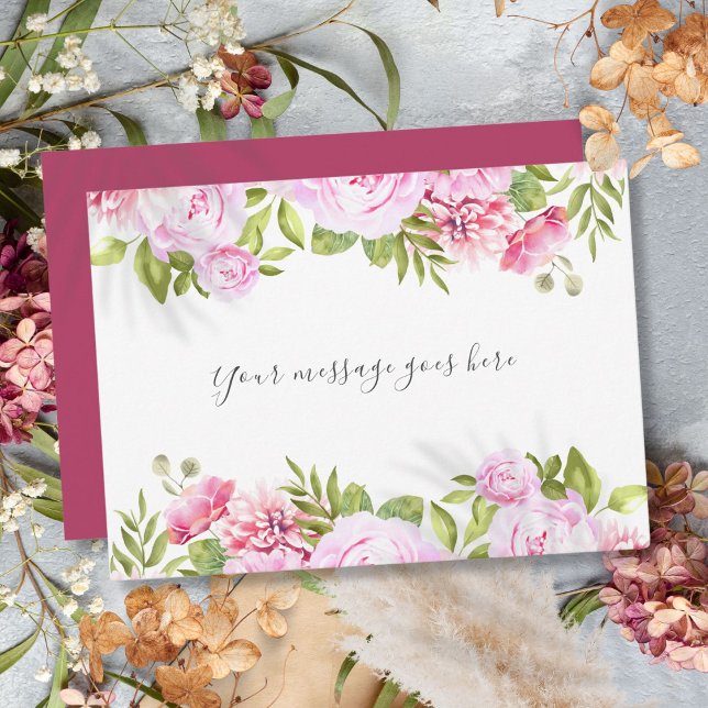 Rose Garden Greenery Personalised Message Thank You Card (Rose Garden Greenery Personalized Message Thank You Card)