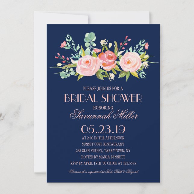 Rose Garden Midnight Blue | Bridal Shower Invitation (Front)