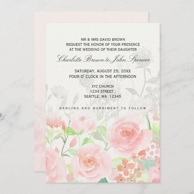 Rose Garden Modern Floral wedding invitations (Front/Back)