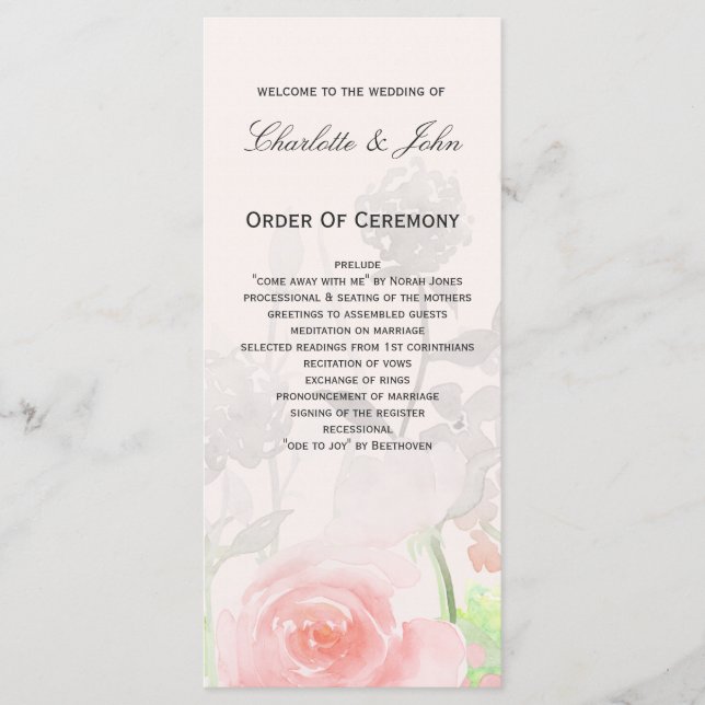 Rose Garden Modern Floral wedding programs (Front)