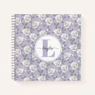 Rose Garden Monogram Lavender Notebook