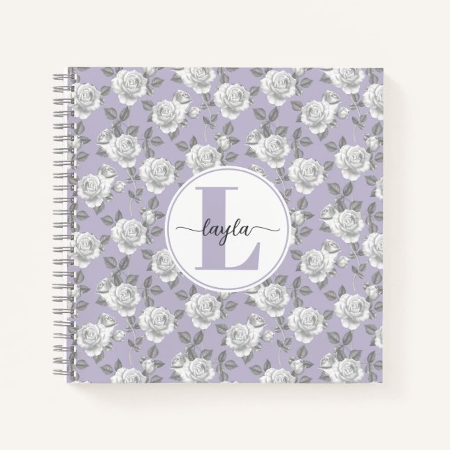 Rose Garden Monogram Lavender Notebook (Front)