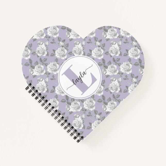 Rose Garden Monogram Lavender Notebook (Front)