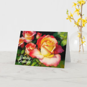 Rose Garden Pink and Yellow Flowers Birthday Card