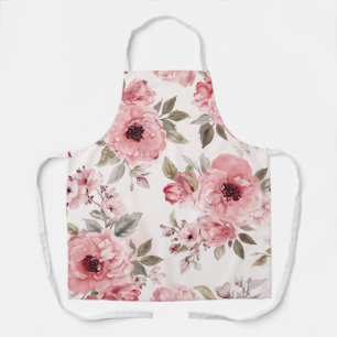 Rose Garden Pink Watercolor Floral Blush Botanical Apron