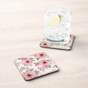 Rose Garden Pink Watercolor Floral Blush Botanical Coaster