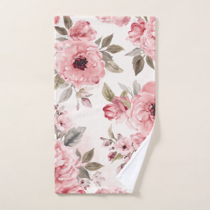 Rose Garden Pink Watercolor Floral Blush Botanical Hand Towel