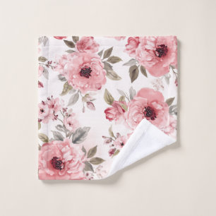 Rose Garden Pink Watercolor Floral Blush Botanical Wash Cloth