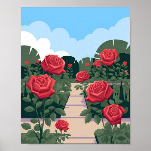 Rose Garden Poster – Minimalist Flat Vector Floral
