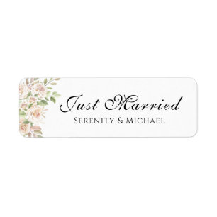 Rose Garden Watercolor Pink Floral Just Married La Return Address Label