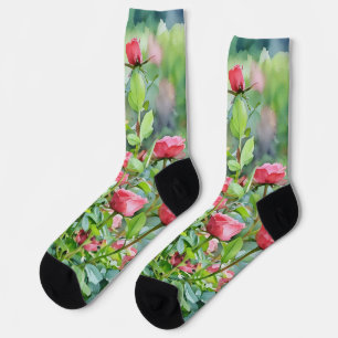 Rose Garden Watercolor Style Crazy Socks