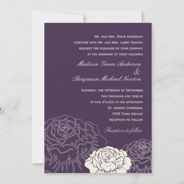 Rose Garden Wedding Invitation - Purple (Front)