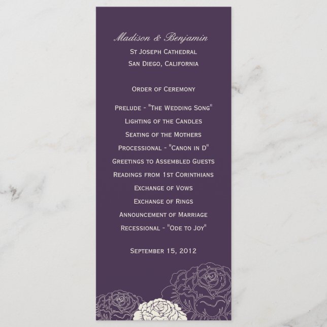 Rose Garden Wedding Program - Purple (Front)