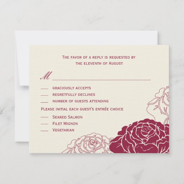 Rose Garden Wedding RSVP Card - Rich Red (Front)