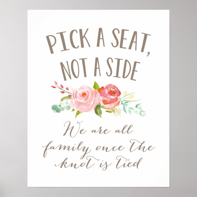 Rose Garden Wedding Sign | Pick A Seat, Not A Side (Front)