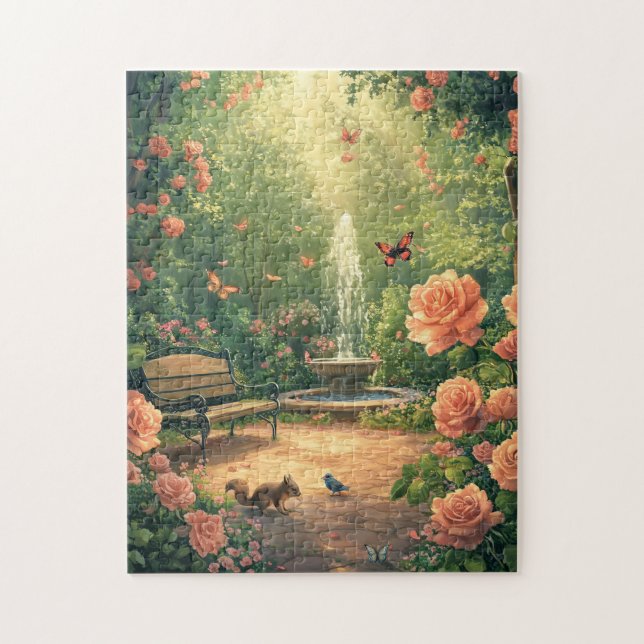 rose garden with fountain in summer jigsaw puzzle (Vertical)