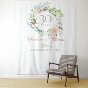 Rose Garland 30th Anniversary Photo Booth Backdrop Tapestry