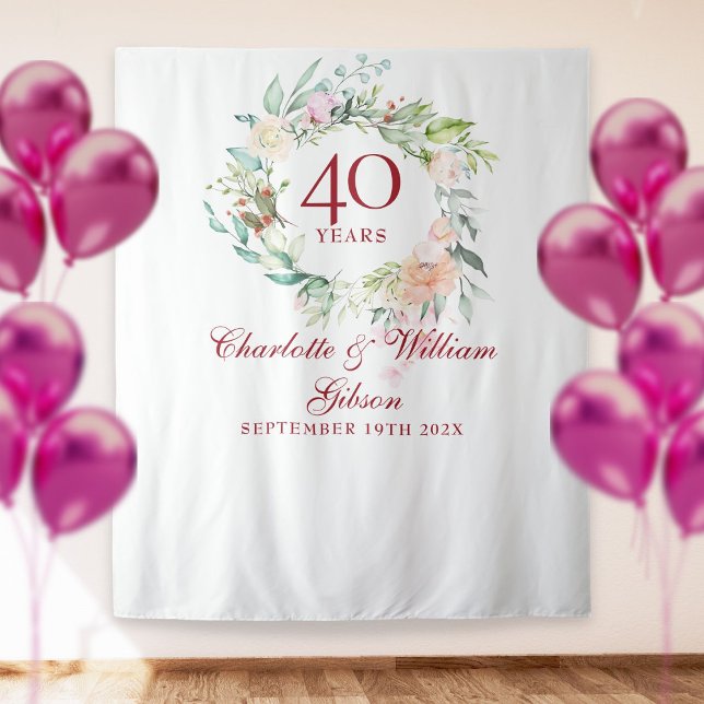 Rose Garland 40th Anniversary Photo Booth Backdrop Tapestry (Creator Uploaded)