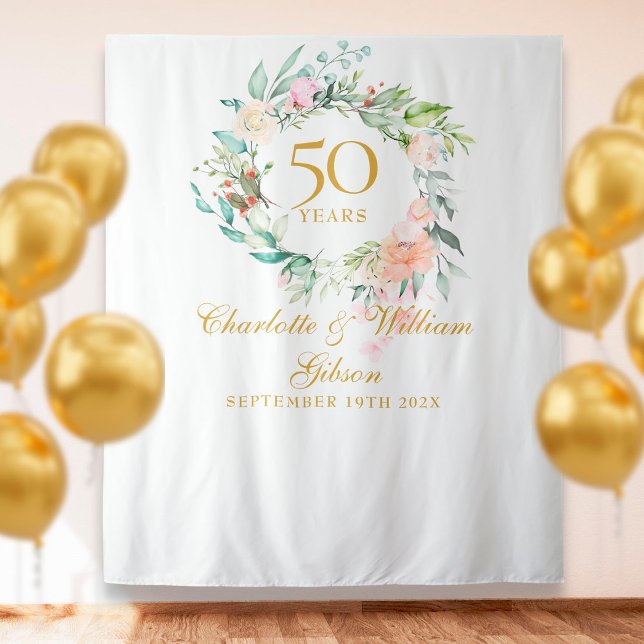 Rose Garland 50th Anniversary Photo Booth Backdrop Tapestry (Creator Uploaded)